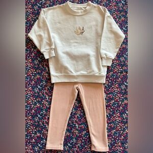 Off White Bird Sweatshirt & Blush Pink Leggings Kids Matching Set